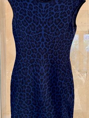Sleeveless Navy Blue Animal Print Dress